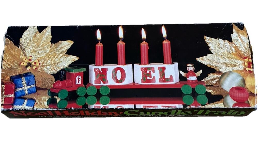 Vintage 80s Christmas Wooden TRAIN Candles Noel Angel Holiday In Original Box